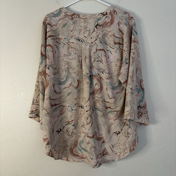 2 Torrid Harper Georgette Pullover 3/4 Sleeve Tunic Blouse 1X Orange & Marbled - Picture 2 of 8